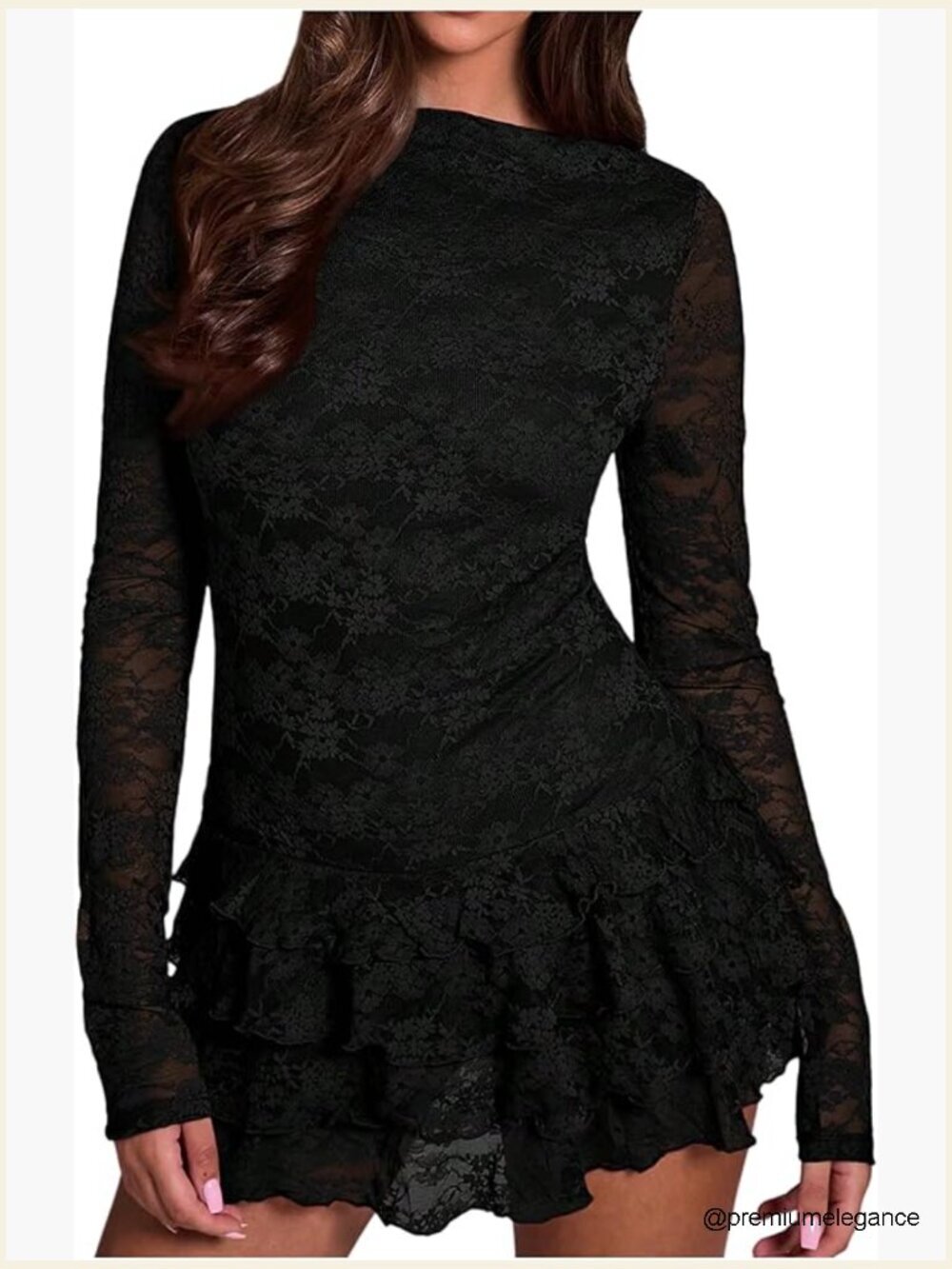 Floral Lace Long Sleeve Ruffle Mini Dress